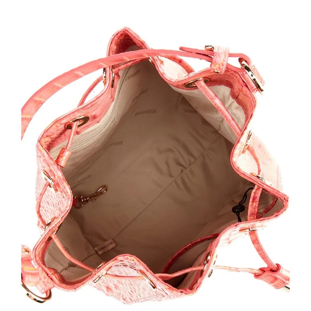 Brahmin Pink Croc-Embossed Drawstring Shoulder Bag - Picture 4 of 7